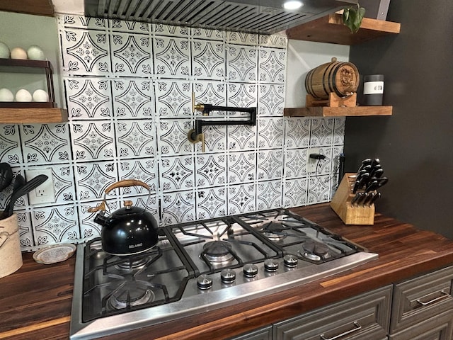 3124 Southall Rd, Franklin, TN 37064 - kitchen view of open shelves, stainless steel gas stovetop, and wood counters