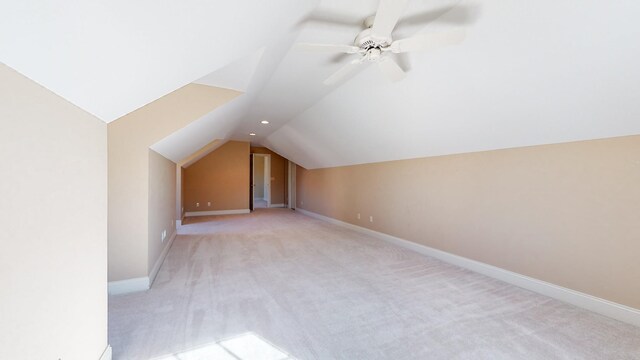 309 New Kent Ct, Tullahoma, TN 37388 - additional living space featuring a ceiling fan, baseboards, lofted ceiling, light carpet, and recessed lighting