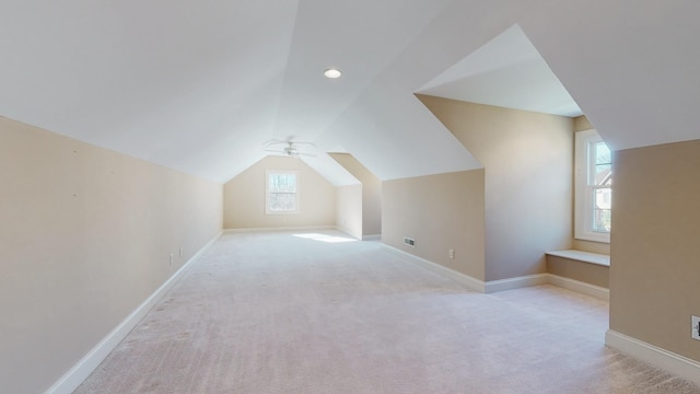 309 New Kent Ct, Tullahoma, TN 37388 - bonus room with visible vents, baseboards, ceiling fan, carpet, and vaulted ceiling