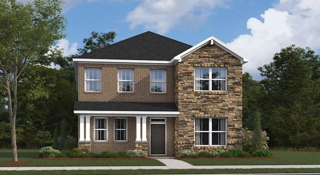 1109 Codah Dr, Mount Juliet, TN 37122 - view of front of house with a shingled roof, stone siding, and a front lawn