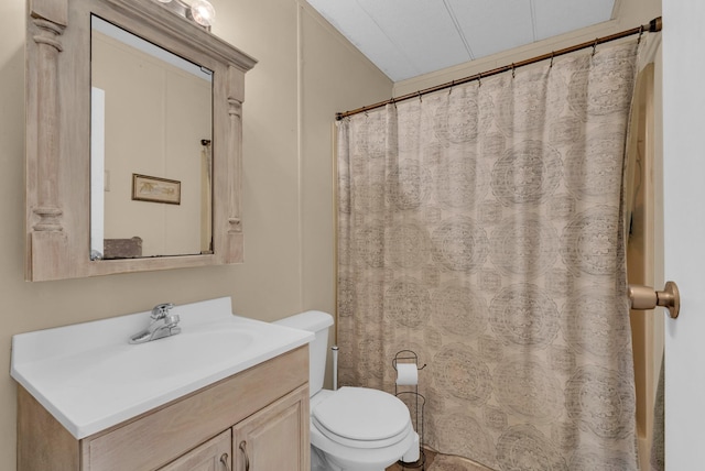 bathroom featuring vanity, a shower with curtain, and toilet