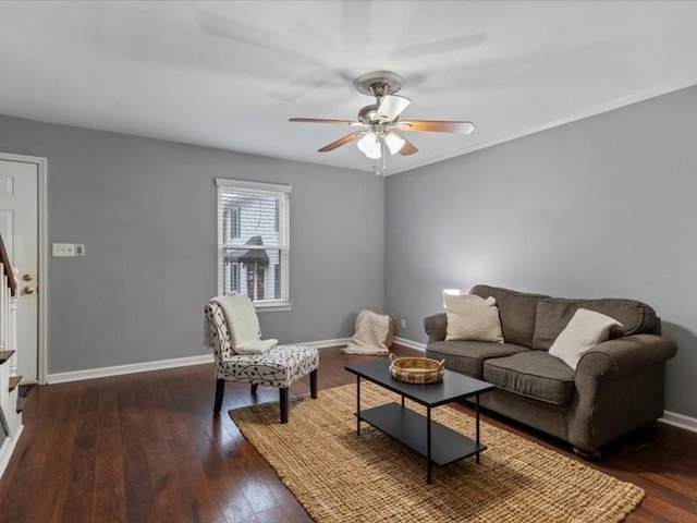 180 Edgewood Dr, Hendersonville, TN 37075 - living room featuring baseboards, a ceiling fan, stairs, and hardwood / wood-style floors