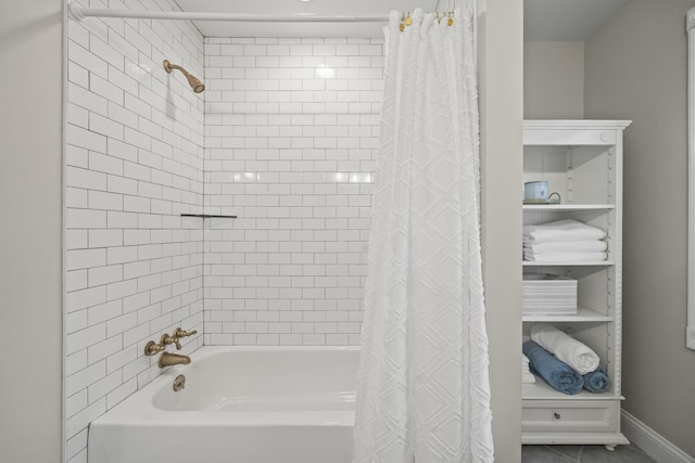 6437 Arno Rd, College Grove, TN 37046 - bathroom with shower / bath combination with curtain and baseboards