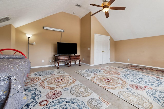 5512 Oak Chase Dr, Antioch, TN 37013 - bedroom with baseboards, visible vents, carpet flooring, and lofted ceiling
