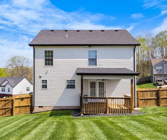 1145 Racker Dr, Clarksville, TN 37043 - rear view of house with a fenced backyard, a ceiling fan, a patio, and a lawn