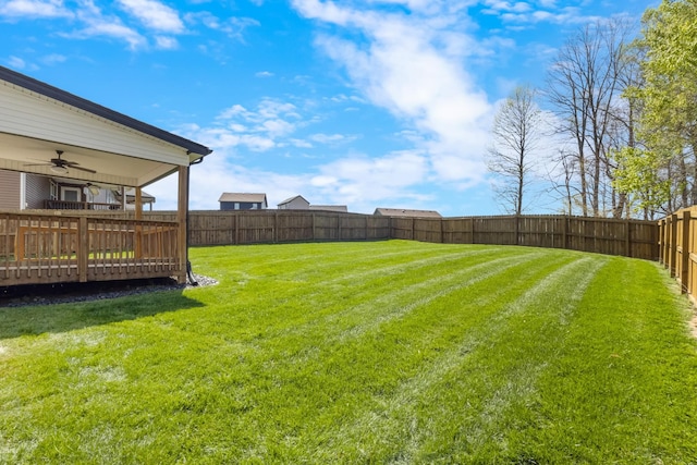 1145 Racker Dr, Clarksville, TN 37043 - view of yard with a fenced backyard, ceiling fan, and a deck