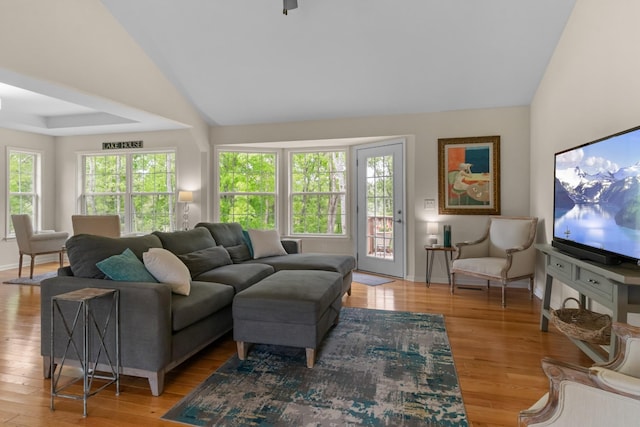 629 Natalie Ln, Spring Hill, TN 37174 - living area featuring baseboards, wood finished floors, and vaulted ceiling