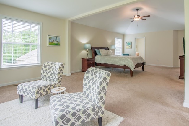 629 Natalie Ln, Spring Hill, TN 37174 - bedroom with a ceiling fan, baseboards, light carpet, and lofted ceiling