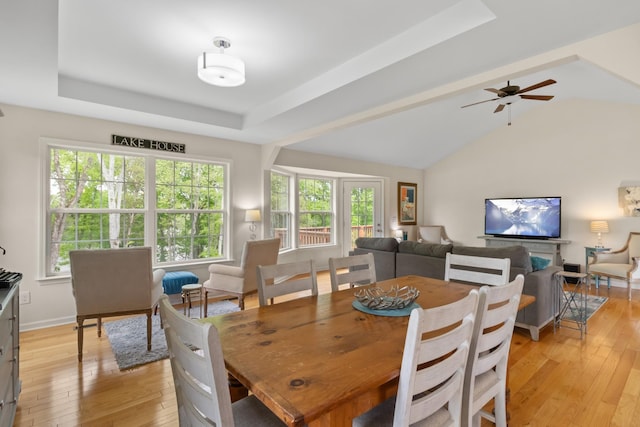 629 Natalie Ln, Spring Hill, TN 37174 - dining room with a raised ceiling, baseboards, a ceiling fan, and light wood-type flooring