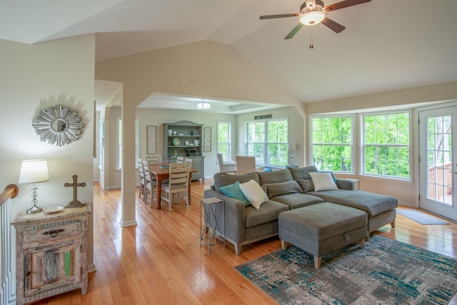629 Natalie Ln, Spring Hill, TN 37174 - living area featuring baseboards, a ceiling fan, light wood-type flooring, and lofted ceiling