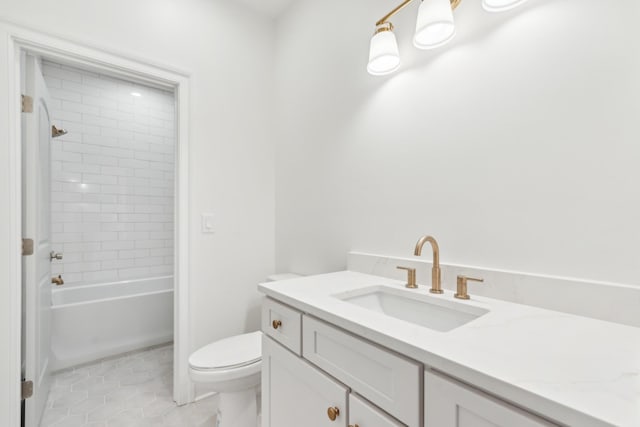 full bath with vanity, tile patterned floors, bathing tub / shower combination, and toilet