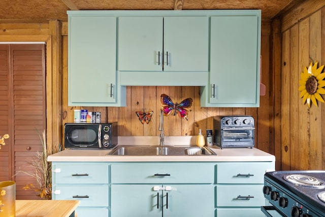 4231 Lylewood Rd, Indian Mound, TN 37079 - kitchen with wooden walls, a sink, and black appliances