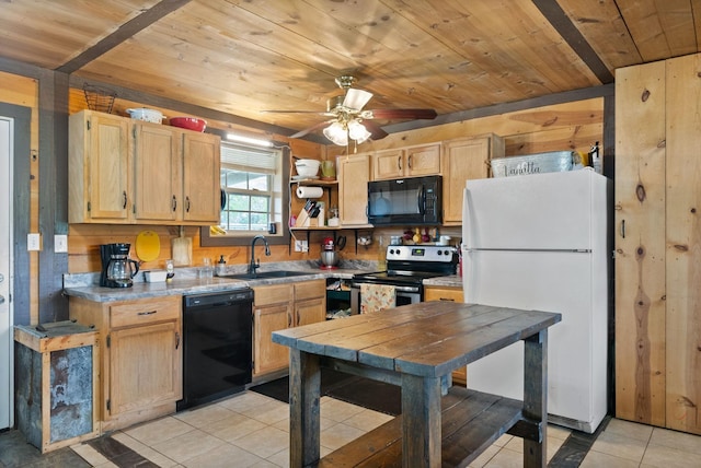 4231 Lylewood Rd, Indian Mound, TN 37079 - kitchen featuring wood ceiling, a sink, black appliances, and light brown cabinets