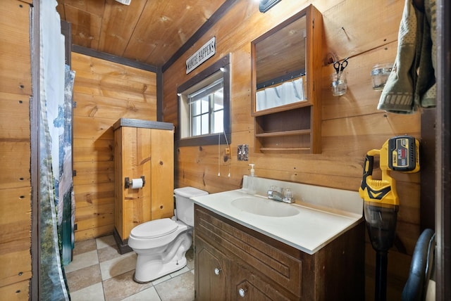 4231 Lylewood Rd, Indian Mound, TN 37079 - bathroom with vanity, wooden ceiling, toilet, and wood walls