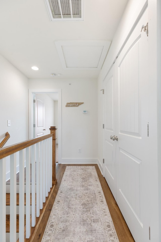 301 Harper Lndg Unit 301, Chapel Hill, TN 37034 - hallway with attic access, wood finished floors, an upstairs landing, and recessed lighting