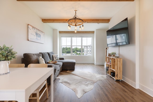 301 Harper Lndg Unit 301, Chapel Hill, TN 37034 - living area with a chandelier, wood finished floors, and beamed ceiling