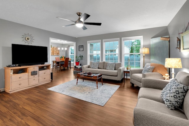 165 Daffodil Dr, Tullahoma, TN 37388 - living room featuring a chandelier, a ceiling fan, and wood finished floors