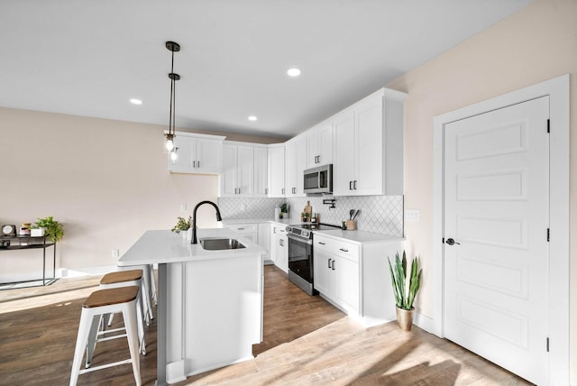 538 Judah Cir, Clarksville, TN 37042 - kitchen featuring wood finished floors, white cabinets, tasteful backsplash, a sink, and stainless steel appliances