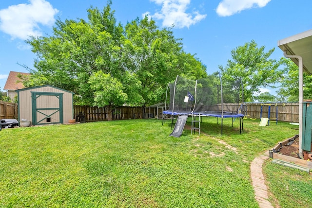 2764 Ann Dr, Clarksville, TN 37040 - view of yard featuring a fenced backyard, a storage unit, a trampoline, and an outdoor structure