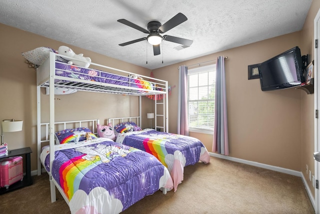 2764 Ann Dr, Clarksville, TN 37040 - carpeted bedroom featuring baseboards, a ceiling fan, a textured ceiling, and visible vents