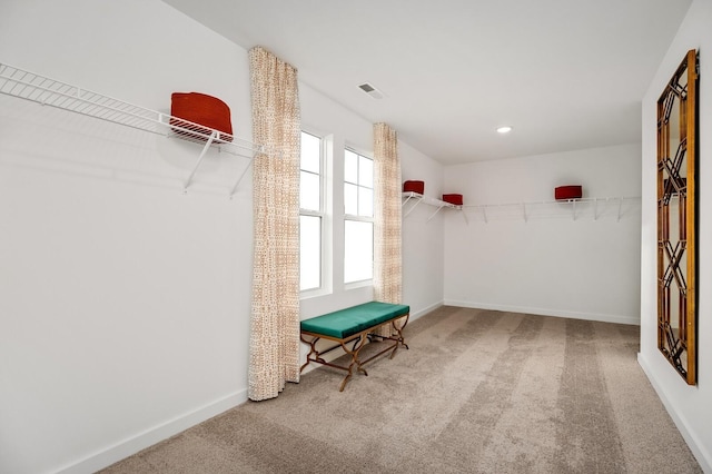 spacious closet with carpet flooring and visible vents