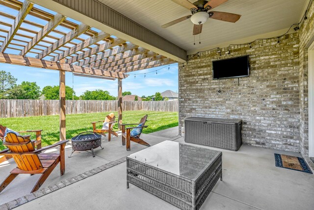 5014 Rainier Dr, Chapel Hill, TN 37034 - view of patio with a fire pit, a pergola, and a ceiling fan