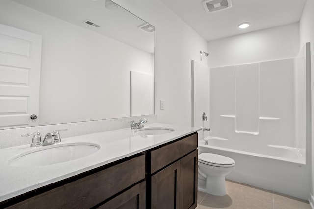 full bathroom featuring visible vents, a sink, tile patterned flooring, and toilet