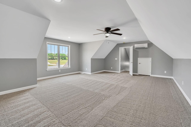 149 Watson Ct, Leoma, TN 38468 - bonus room featuring a ceiling fan, a wall mounted AC, lofted ceiling, and carpet