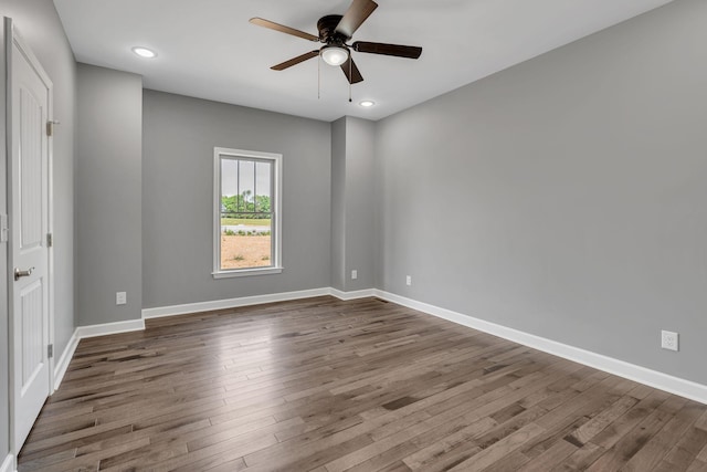 149 Watson Ct, Leoma, TN 38468 - unfurnished room with baseboards, a ceiling fan, recessed lighting, and wood finished floors