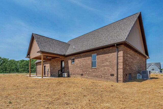 149 Watson Ct, Leoma, TN 38468 - rear view of property with a patio, roof with shingles, brick siding, a ceiling fan, and crawl space