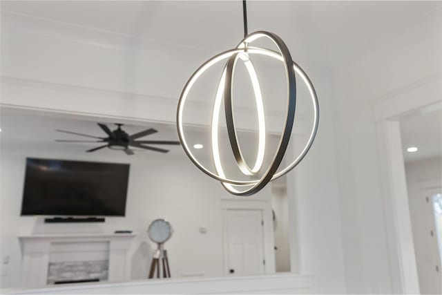 details with recessed lighting and ceiling fan