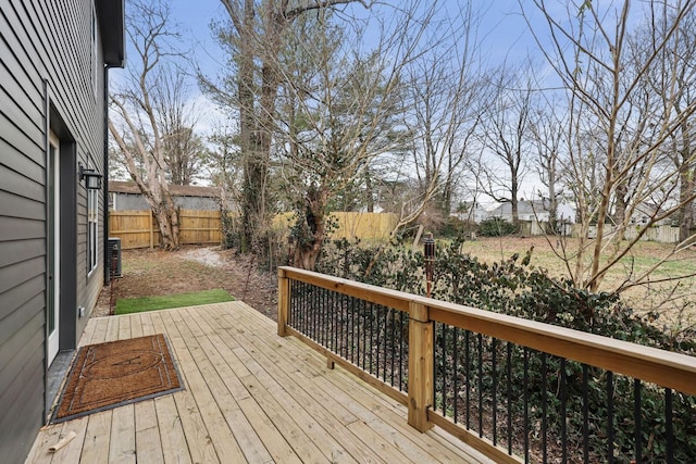wooden terrace featuring a fenced backyard