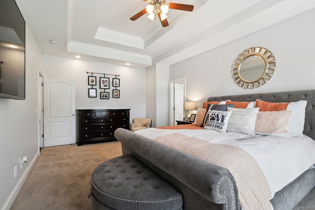 141 Fieldcrest Cir, Hendersonville, TN 37075 - bedroom with carpet flooring, a tray ceiling, ornamental molding, recessed lighting, and baseboards