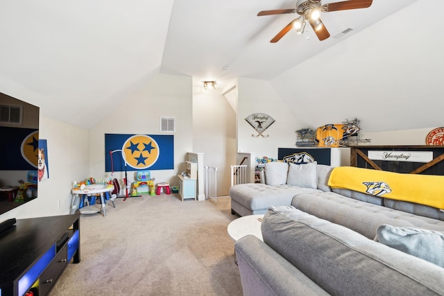 141 Fieldcrest Cir, Hendersonville, TN 37075 - game room with carpet flooring, vaulted ceiling, and a ceiling fan