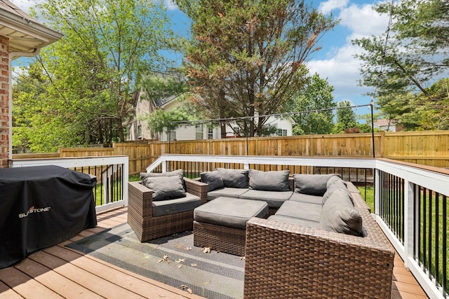 141 Fieldcrest Cir, Hendersonville, TN 37075 - deck with an outdoor hangout area, a fenced backyard, and a grill
