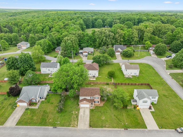 aerial view with a residential view and a view of trees