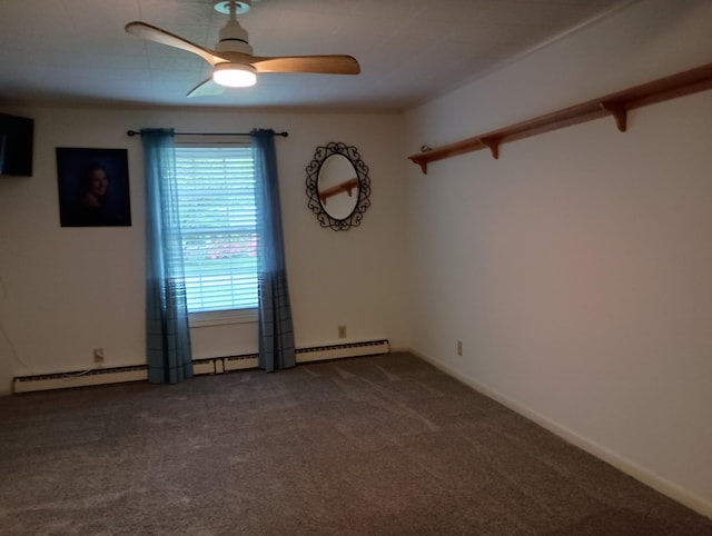 unfurnished room with carpet floors and a ceiling fan
