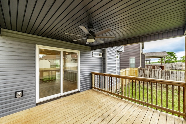 deck with fence and a ceiling fan