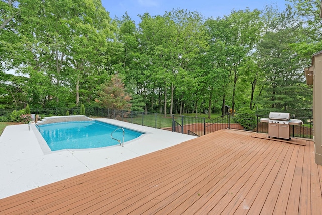 8224 Victory Trl, Brentwood, TN 37027 - view of pool with view of wooded area, a patio, grilling area, and a wooden deck
