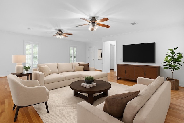 8224 Victory Trl, Brentwood, TN 37027 - living area with light wood-style flooring, a ceiling fan, ornamental molding, and baseboards