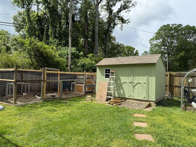 view of shed featuring a fenced backyard