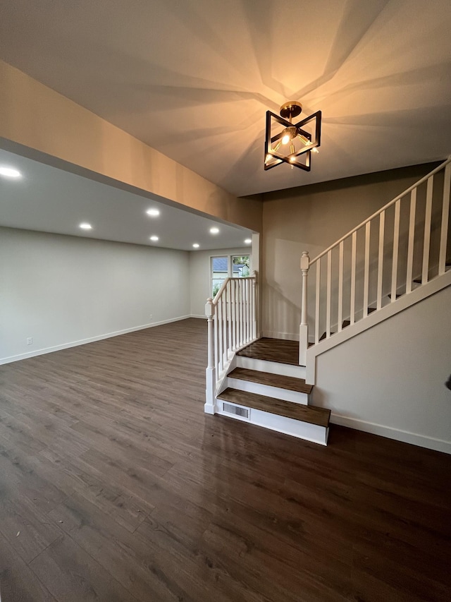 361 Binkley Dr, Nashville, TN 37211 - staircase featuring wood finished floors, baseboards, recessed lighting, and a chandelier
