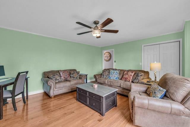 1204 Wood Pines Ln, Hixson, TN 37343 - living area featuring a ceiling fan, light wood-type flooring, and baseboards