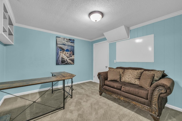 1204 Wood Pines Ln, Hixson, TN 37343 - living room with crown molding, carpet, a textured ceiling, and baseboards
