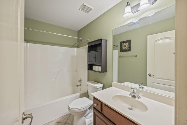 full bath with toilet, visible vents, tile patterned flooring, and vanity