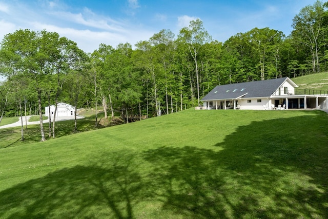 view of yard with a wooded view