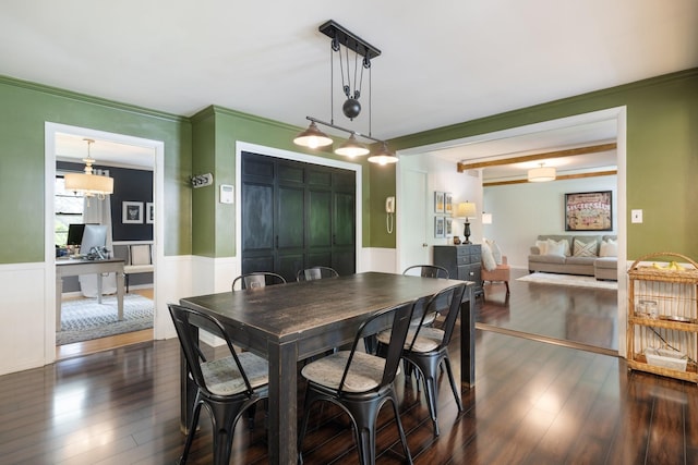 716 S Summerfield Dr, Madison, TN 37115 - dining space with dark wood-style flooring, ornamental molding, a desk, and wainscoting
