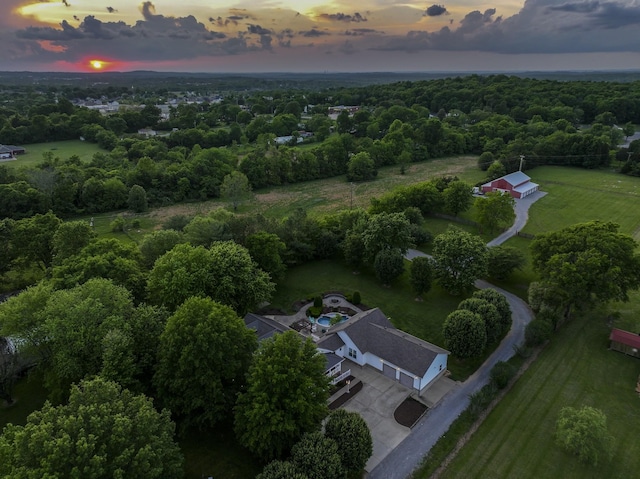 view of aerial view at dusk