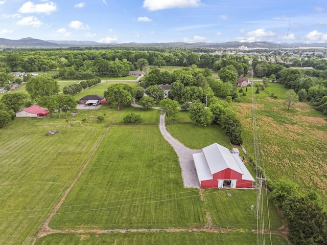 bird's eye view with a mountain view and a rural view