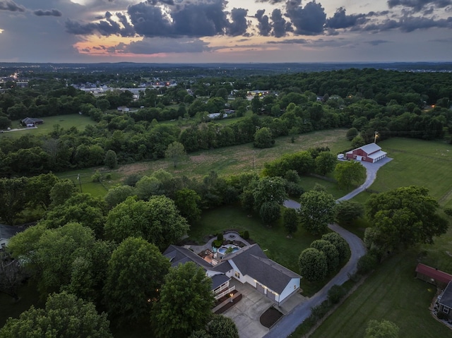 view of aerial view at dusk